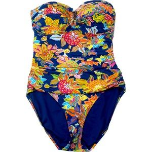 BLEU by ROD BEATTIE Blue Floral Strapless One-Piece Swimsuit